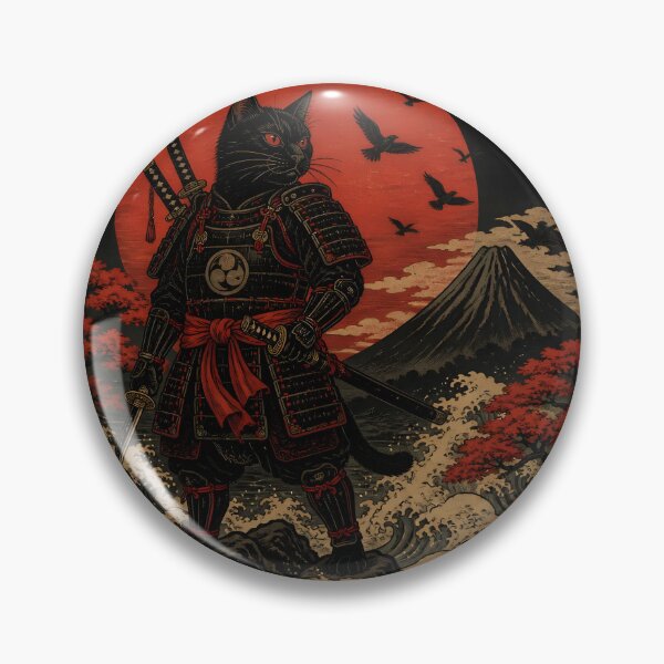 Artikelvorschau, Schwarze Samurai-Katze Ukiyoe japanischer Krieger Mount Fuji entworfen und verkauft von GrinGalore.