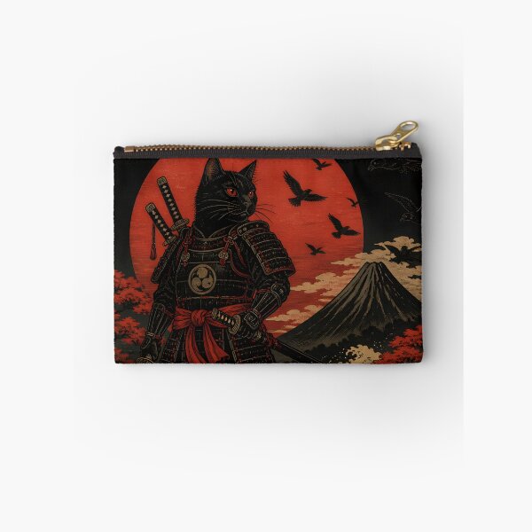 Item preview, Black Samurai Cat Ukiyoe Japanese Warrior Mount Fuji designed and sold by GrinGalore.