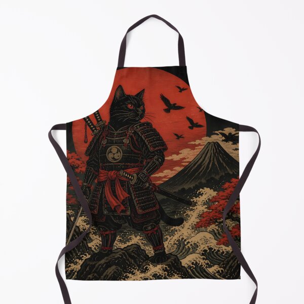 Artikelvorschau, Schwarze Samurai-Katze Ukiyoe japanischer Krieger Mount Fuji entworfen und verkauft von GrinGalore.