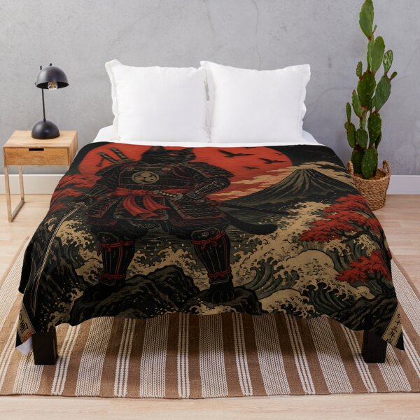 Item preview, Black Samurai Cat Ukiyoe Japanese Warrior Mount Fuji designed and sold by GrinGalore.