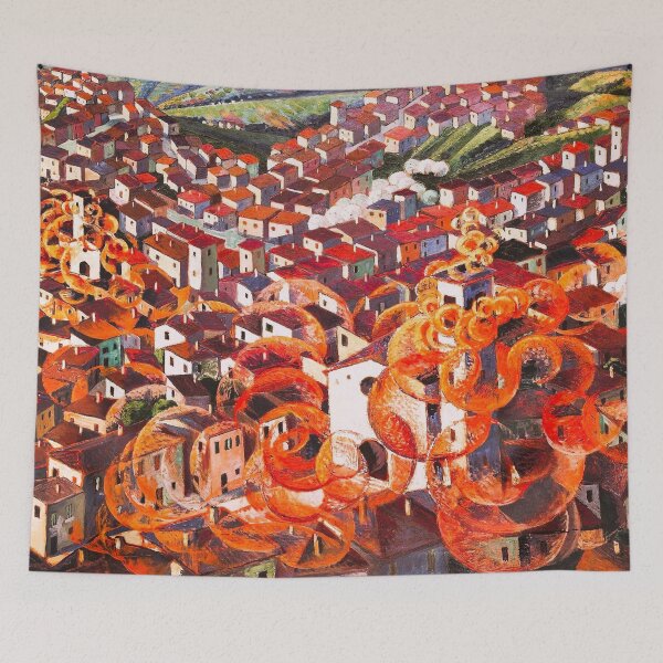 Item preview, Città-festa (City Festival) Italian Umbrian city landscape painting by Gerardo Dottori designed and sold by Jéanpaul  Ferro.