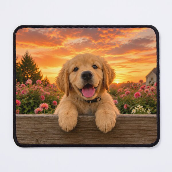 Item preview, Golden Retriever Puppy in a Flower Garden at Sunset designed and sold by Wild Bloom Paws.
