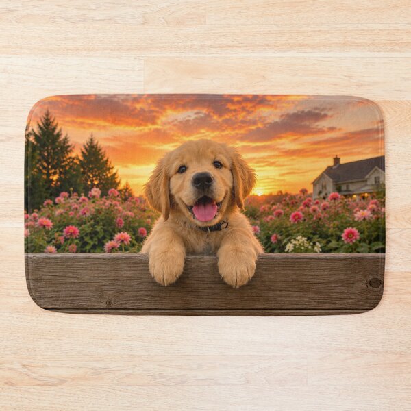 Item preview, Golden Retriever Puppy in a Flower Garden at Sunset designed and sold by Wild Bloom Paws.