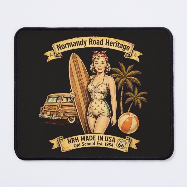 Item preview, Normandy Road Heritage Surf Girl California Woodie Wagon Beach Badge designed and sold by Normandy Road Heritage™ - Vintage Garage Art.
