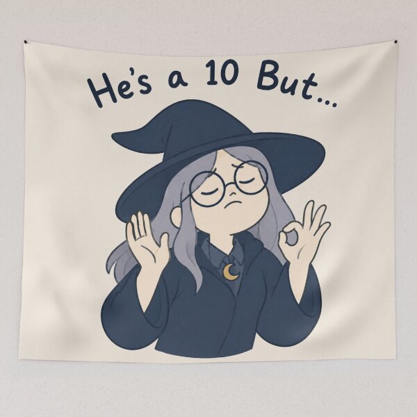 Item preview, He's a 10 But... Funny Witchy Bookish Sticker Book Lover Meme designed and sold by Yellowriversss.