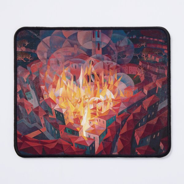 Item preview, City on fire red terracotta tiled roof village landscape painting print by Gerardo Dottori designed and sold by Jéanpaul Ferro.