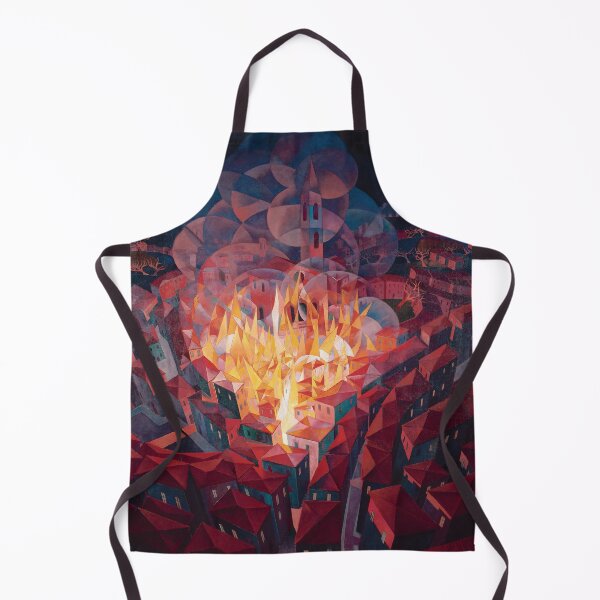 Item preview, City on fire red terracotta tiled roof village landscape painting print by Gerardo Dottori designed and sold by Jéanpaul Ferro.