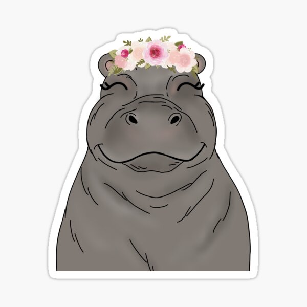 Floral Crown Hippo Sticker