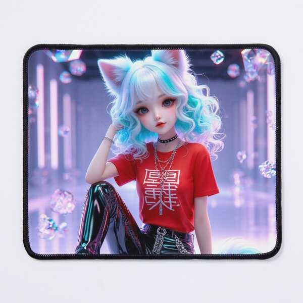 Item preview, Neon Cyberpunk Neko Girl Red Tee Streetwear designed and sold by LenNo9881.