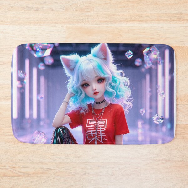 Item preview, Neon Cyberpunk Neko Girl Red Tee Streetwear designed and sold by LenNo9881.