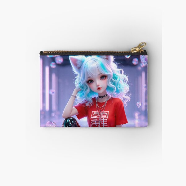 Item preview, Neon Cyberpunk Neko Girl Red Tee Streetwear designed and sold by LenNo9881.