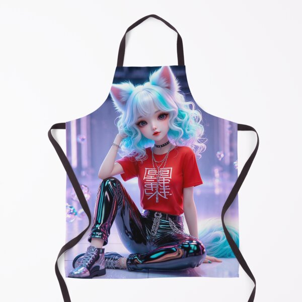 Item preview, Neon Cyberpunk Neko Girl Red Tee Streetwear designed and sold by LenNo9881.