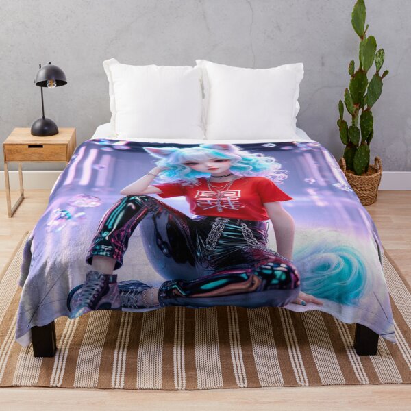 Item preview, Neon Cyberpunk Neko Girl Red Tee Streetwear designed and sold by LenNo9881.