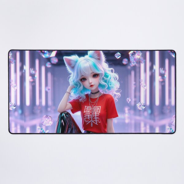 Item preview, Neon Cyberpunk Neko Girl Red Tee Streetwear designed and sold by LenNo9881.