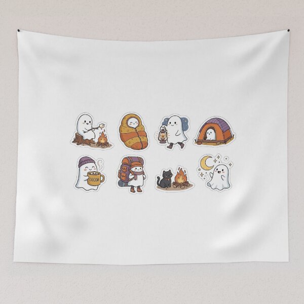Item preview, Cute Cozy Halloween Ghost Camping Stickers designed and sold by SassyArtistry.