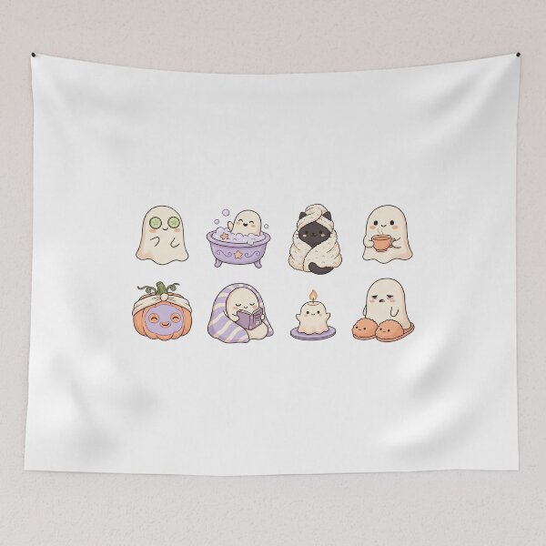 Item preview, Cute Cozy Ghost Self Care Halloween Stickers designed and sold by SassyArtistry.