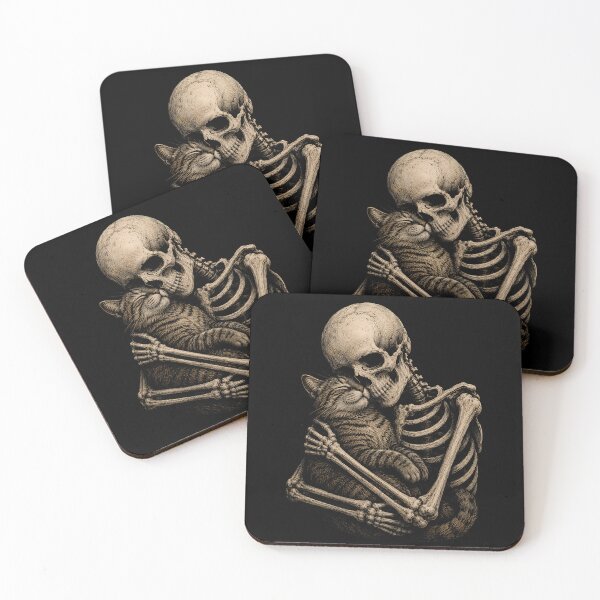Item preview, Skeleton Embracing a Cat Illustration halloween designed and sold by rafaeltto.