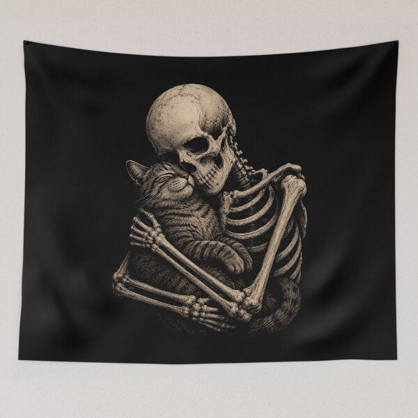 Item preview, Skeleton Embracing a Cat Illustration halloween designed and sold by rafaeltto.