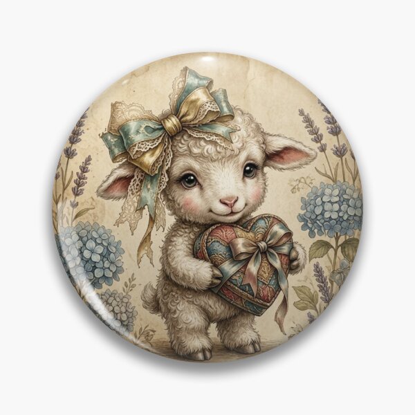 Item preview, Cute Vintage Lamb with Heart & Flowers. designed and sold by JoyNest = "The nest of joy".