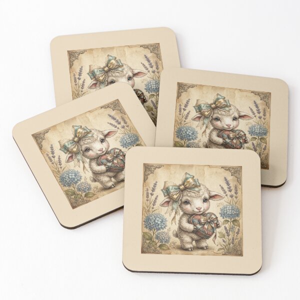 Item preview, Cute Vintage Lamb with Heart & Flowers. designed and sold by JoyNest = "The nest of joy".