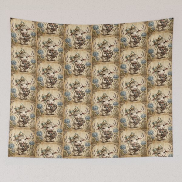 Item preview, Cute Vintage Lamb with Heart & Flowers. designed and sold by JoyNest = "The nest of joy".