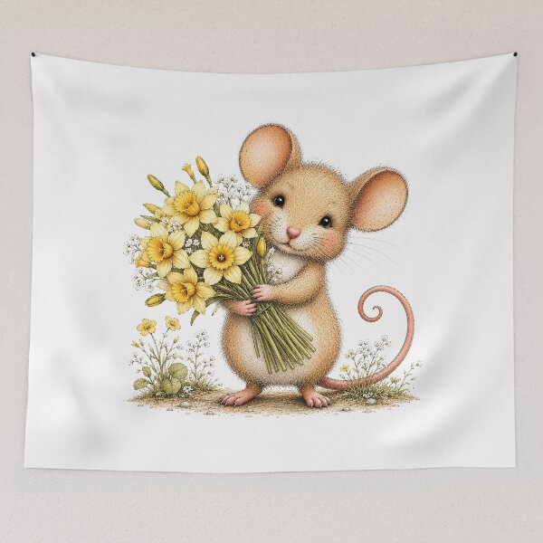 Item preview, Cute Mouse with Flower Bouquet designed and sold by PetalGarden.