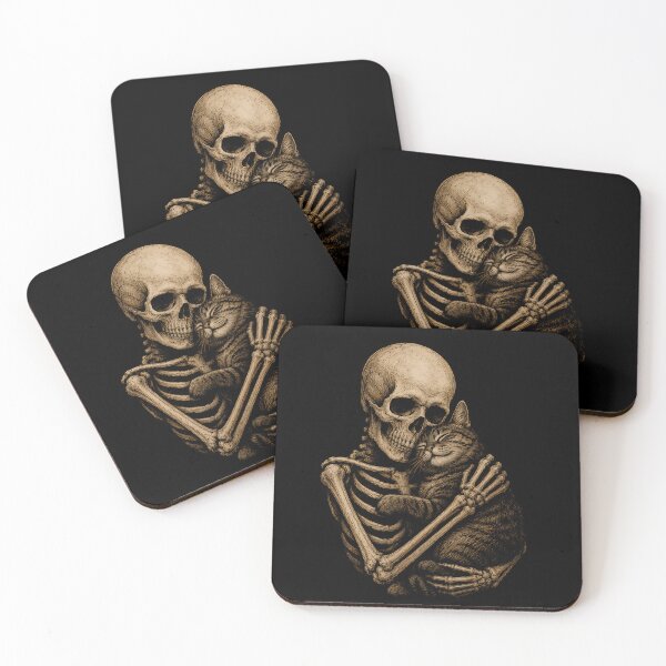 Item preview, Skeleton hugging a cat illustration halloween designed and sold by rafaeltto.