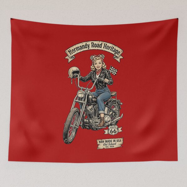 Item preview, Normandy Road Heritage Biker Girl Retro Chopper Motorcycle Badge designed and sold by Normandy Road Heritage™ - Vintage Garage Art.