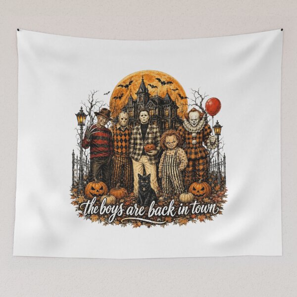 Item preview, The Boys Are Back In Town Horror Villains Halloween, Spooky Killers Haunted House Full Moon designed and sold by Tonkhawartwork.