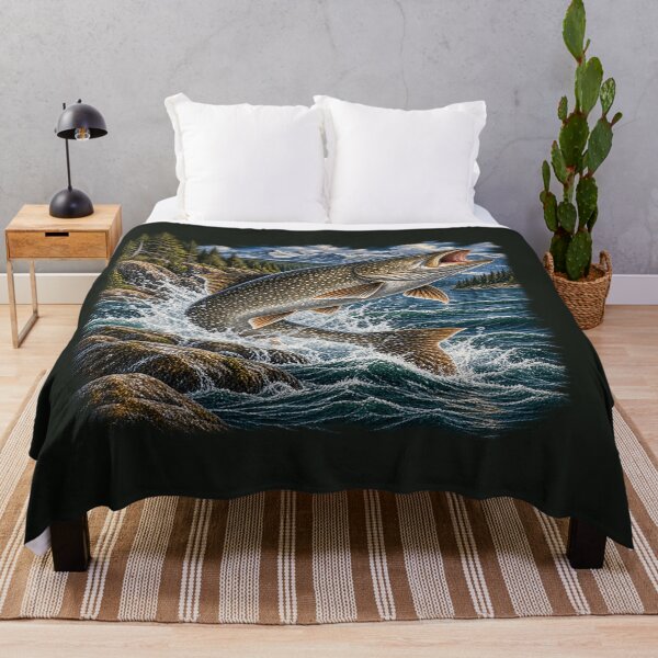 Item preview, Lake Trout Fishing – Trophy Lake Trout Wilderness Illustration designed and sold by Northbound Trail.