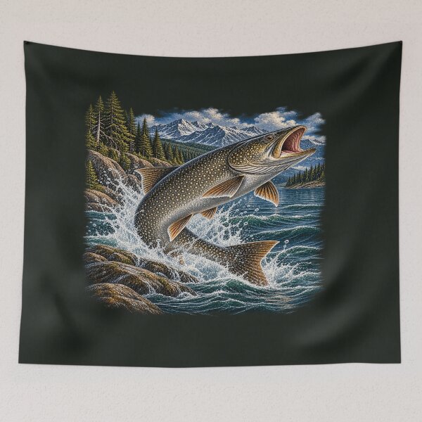 Item preview, Lake Trout Fishing – Trophy Lake Trout Wilderness Illustration designed and sold by Northbound Trail.
