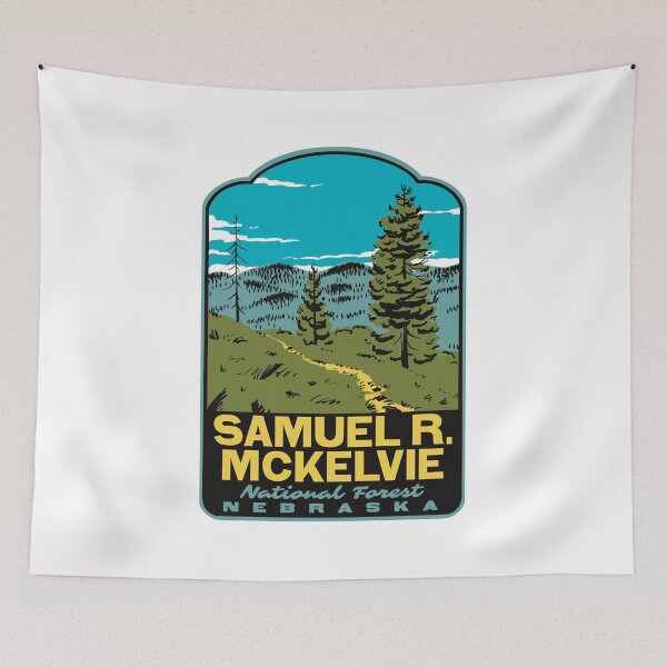 Item preview, Blue Jay Trail Samuel R McKelvie National Forest Retro Art designed and sold by HalpinDesign.