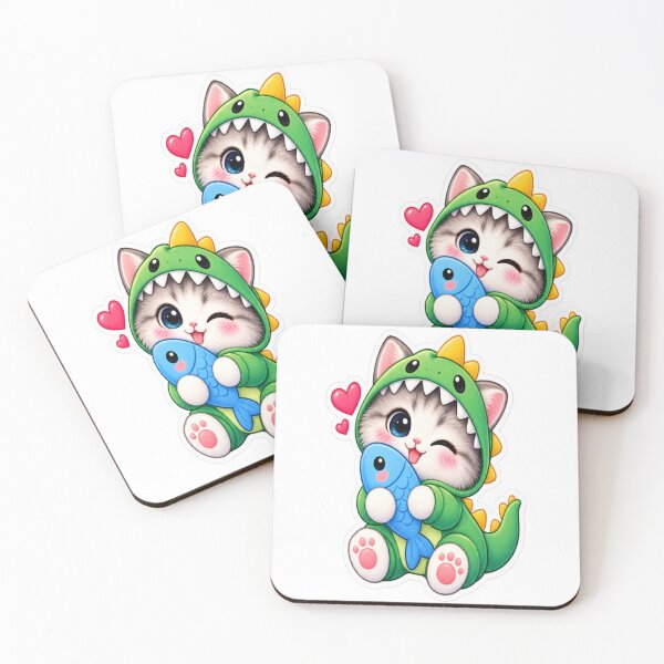 Item preview, Cute Dinosaur Cat Kawaii Cat With Fish Sticker designed and sold by Genzfirevibes.