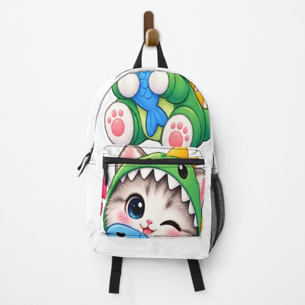 Item preview, Cute Dinosaur Cat Kawaii Cat With Fish Sticker designed and sold by Genzfirevibes.