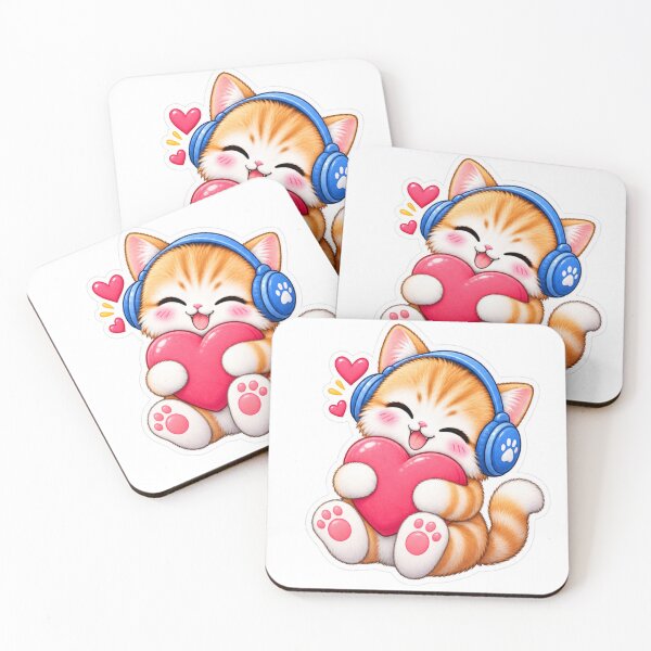 Item preview, Cute Cat With Headphones Hugging Heart Sticker designed and sold by Genzfirevibes.
