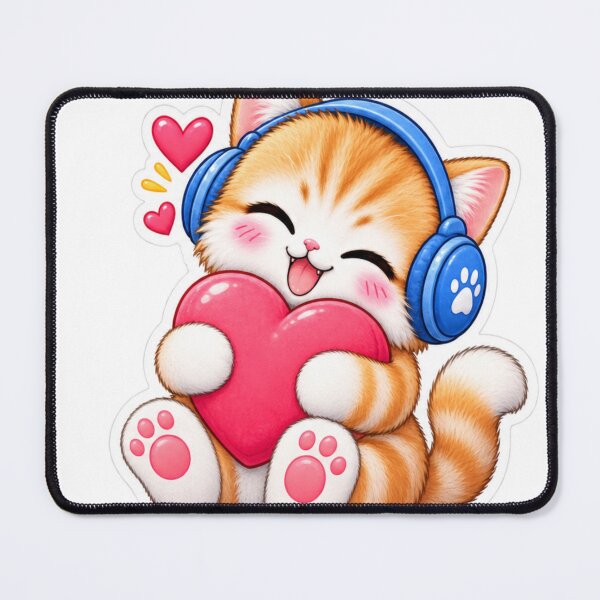 Item preview, Cute Cat With Headphones Hugging Heart Sticker designed and sold by Genzfirevibes.