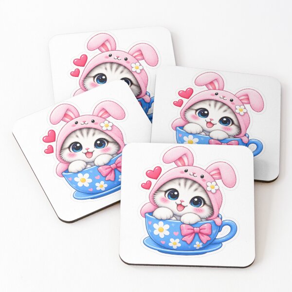 Item preview, Cute Bunny Cat in Teacup Kawaii Sticker designed and sold by Genzfirevibes.