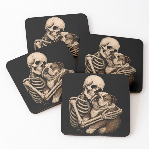 Item preview, Skeleton and Bulldog Embrace Illustration Halloween designed and sold by rafaeltto.