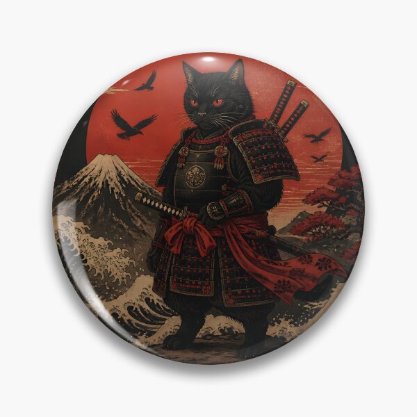 Artikelvorschau, Schwarze Samurai-Katze, Ukiyo-e-Krieger, japanische Holzschnittkunst entworfen und verkauft von GrinGalore.