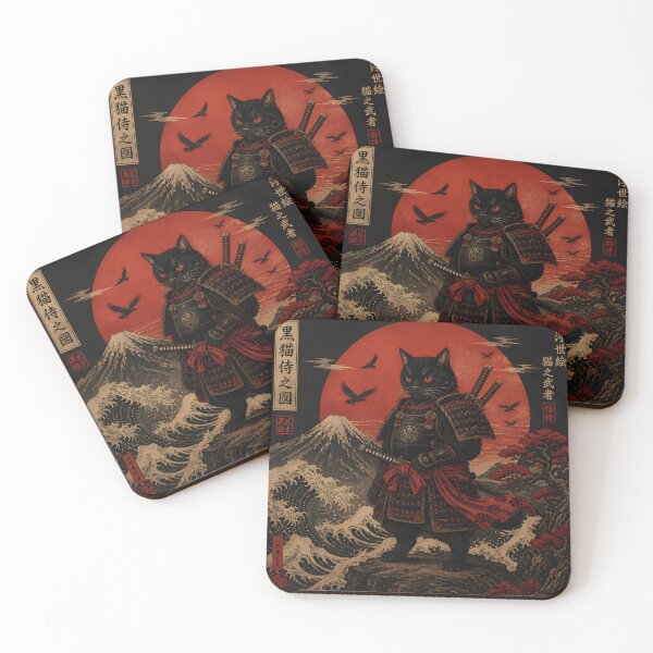 Item preview, Black Samurai Cat Ukiyoe Warrior Japanese Woodblock Art designed and sold by GrinGalore.