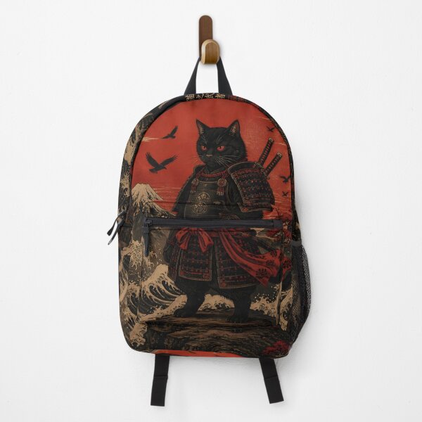 Artikelvorschau, Schwarze Samurai-Katze, Ukiyo-e-Krieger, japanische Holzschnittkunst entworfen und verkauft von GrinGalore.