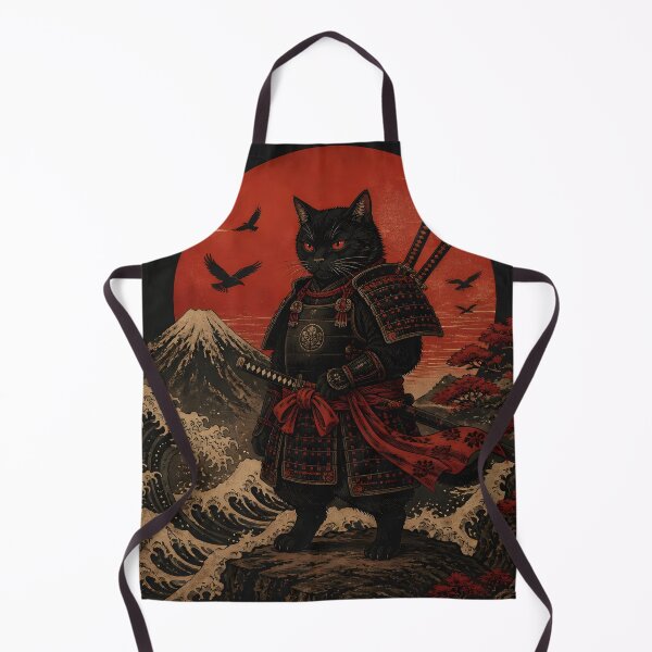 Artikelvorschau, Schwarze Samurai-Katze, Ukiyo-e-Krieger, japanische Holzschnittkunst entworfen und verkauft von GrinGalore.