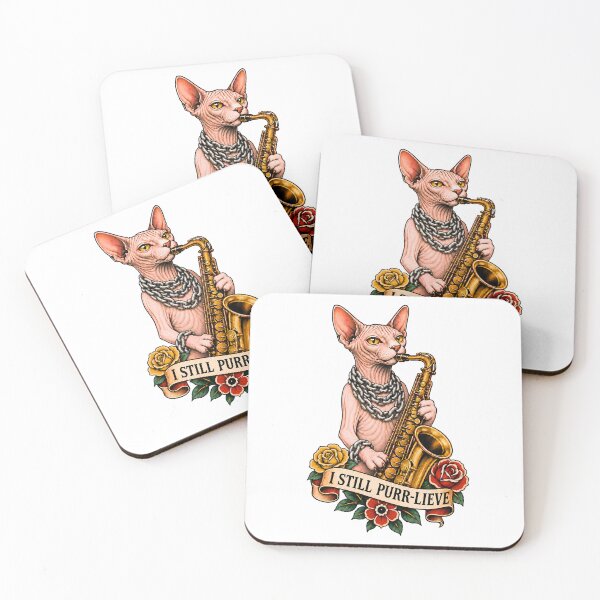 Item preview, Sphynx Cat Saxophone I Still Purr-Lieve Tattoo designed and sold by Old's Cool Cat Studio.