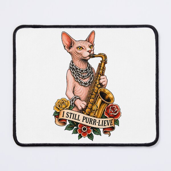 Item preview, Sphynx Cat Saxophone I Still Purr-Lieve Tattoo designed and sold by Old's Cool Cat Studio.