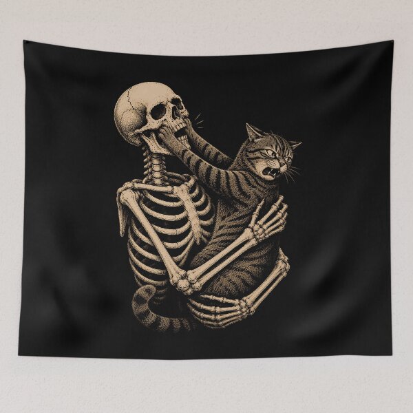 Item preview, Playful skeleton with a feisty cat design halloween designed and sold by rafaeltto.