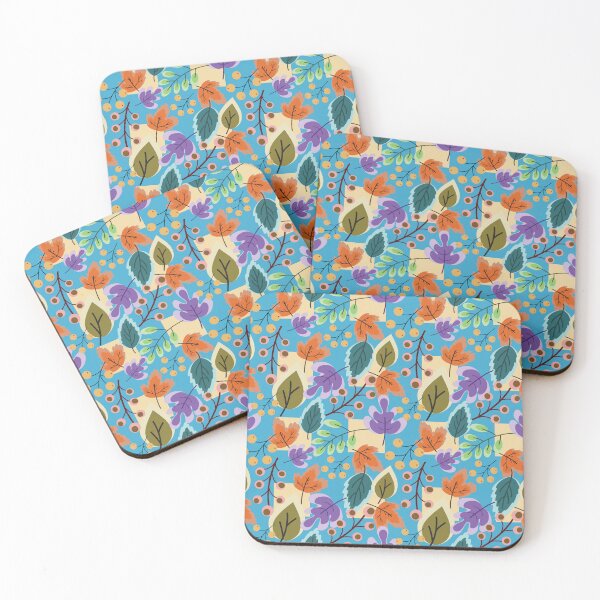 Item preview, Colorful Autumn Leaves Seamless Pattern on Blue Background designed and sold by PowerAntShop.