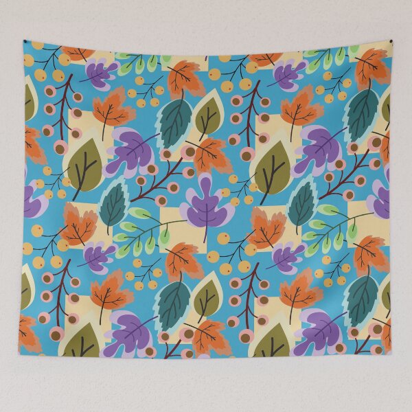 Item preview, Colorful Autumn Leaves Seamless Pattern on Blue Background designed and sold by PowerAntShop.