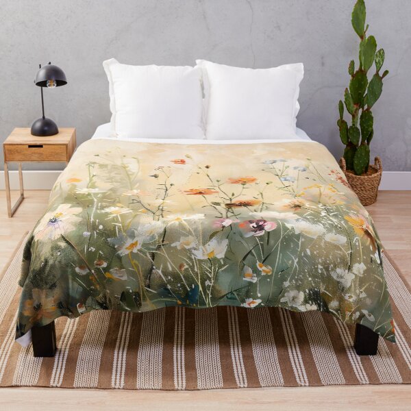 Item preview, Pastel Wildflower Meadow with Colorful Cosmos and Daisies Textured Vintage Painting designed and sold by Jozefin's Studio.
