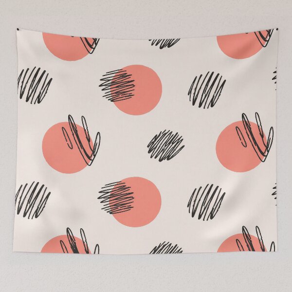 Item preview, Pattern with coral circles and black scribble sketch marks designed and sold by EvgeniiV.