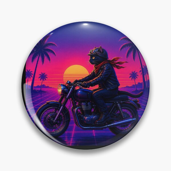 Item preview, Synthwave Cat Rider – Retro Motorcycle Artwork designed and sold by Dogandesighn.